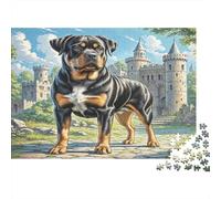 Rottweiler Rompecabezas de Papel Grueso Rottweiler Junto a ruinas de Castillo al Atardecer, Pack para Personas Mayores, Regalo de Amigo Invisible de Entrenamiento Cerebral 70x50cm/1000 Piezas