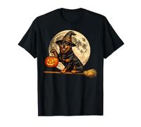 Rottweiler Rottie Sombrero de Bruja Jack O Lantern Moon Escoba Camiseta