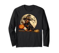 Rottweiler Rottie Sombrero de Bruja Jack O Lantern Moon Escoba Manga Larga