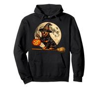 Rottweiler Rottie Sombrero de Bruja Jack O Lantern Moon Escoba Sudadera con Capucha