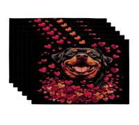 Rottweilers - Juego de 6 manteles individuales para el día de San Valentín, 12 x 18 pulgadas, divertido cachorro de corazón, 6 manteles individuales suaves para comedor, patrón de mascotas, decoración