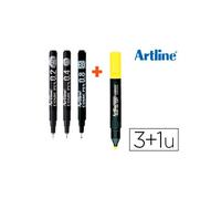 Rotulador artline comic pen calibrado micrometrico negro bolsa de 3 uds 0,2 0,4 0,8 + fluorescente 660