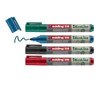 Rotulador Edding 28 Para Pizarra Blanca Ecoline 90% Reciclado Bolsa 4 Colores Surtidos Punta Redonda 1,5-3