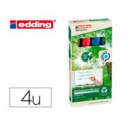 Rotulador Edding 28 Para Pizarra Blanca Ecoline 90% Reciclado Bolsa 4 Colores Surtidos Punta Redonda 1,5-3