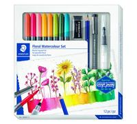 Rotulador Fibra Staedtler Floral Watercolour Set De 12 8X 3001 Rotulador Acuarelable Doble Punta 1X 308 01-9 Pigment Liner 1X 100A-4B Lumograph Aquarell 1X 949-M Pincel 1X 526 B30-9C Goma De Borrar