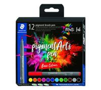 Rotulador Fibra Staedtler Pigment Arts Pen Punta Pincel Colores Basicos Estuche De 12