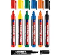 Rotulador permanente edding 330 colores básicos + negro y naranja con punta biselada de 1 a 7 mm, resistente al agua en casi todos los materiales para manualidades, manualidades, secado rápido