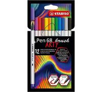 STABILO Pen 68 Brush Arty Pack de 12 Rotuladores Punta Pincel Colores Surtidos