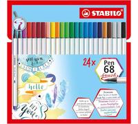 Rotulador premium con punta de pincel STABILO Pen 68 brush - Estuche de cartón con 24 colores