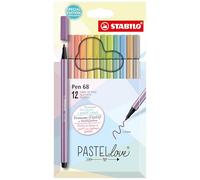 STABILO Bolígrafo 68 - Premium Fibre-Tip - Pastellove Set - 12 IN Paquete -