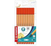 Rotulador punta fina STABILO point 88 - Estuche con 10 unidades color rojo