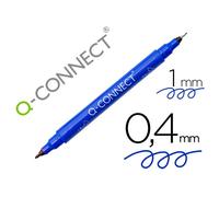 Q-Connect Rotulador de doble punta para CD, DVD BD, grosor: con una punta de resina ultrafina de 0,4 mm y una pluma acrílica de 1,0 mm, azul, 10 unidades, resistente al agua, no tóxica