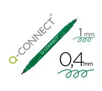 Q-Connect Rotulador de doble punta para CD, DVD BD, grosor: con una punta de resina ultrafina de 0,4 mm y una pluma acrílica de 1,0 mm, verde, 10 unidades, resistente al agua, no tóxica