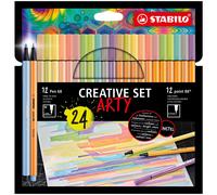 Rotulador STABILO Fineliner + Rotulador Premium punta 88 + Bol grafo 68 - ARTY - Pack de 24 - Colores pastel surtidos