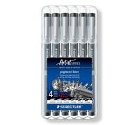 Staedtler 308 SB6P, Rotuladores Fineliner Pigment Liner, Estuche con 6 unidades, Color Negro