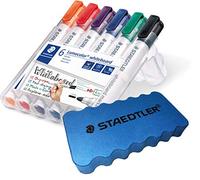 Rotulador Staedtler Lumocolor 351 WP6, punta redonda de aprox. 2 mm de ancho de línea, juego con 6 colores, alta calidad, seco y sin residuos de Whiteboards