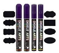 Rotulador Tiza Liquida Morado, DIGIELE 2pcs Rotulador Morado 3mm + 2pcs 6mm Rotuladores de Tiza Morado + 16 Pizarra Reutilizable Etiquetas, Borrado con Seco y Húmedo, Punta Reversible de Bala o Cincel