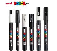Rotulador UNI POSCA de 3 piezas, rotulador blanco permanente negro acrílico Graffiti PC 1M 3M 5M POP Pen para tela de cuero cerámico de vidrio PC-1M-3M-5M-White
