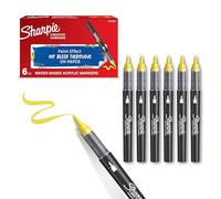 SHARPIE Rotuladores acrílicos creativos Rotuladores al agua con punta de pincel | Tinta sin borrones | Escribe en la mayoría de superficies | Material escolar | Amarillo | 6 Piezas