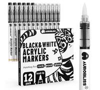 Rotuladores Acrilicos Negro y Blanco, 12 Punta Pincel Rotulador Acrilico para Piedras, Legon, Vidrio, Ceramica, Lienzo, Papel, Rotuladores al Agua