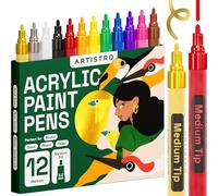 Rotuladores Acrílicos para Pintar Piedras, Cerámica, Cristal, Madera, Tela, Lienzo, Porcelana, Metal. Set de 12 Rotuladores de Pintura Acrílica Punta Mediana (2mm)
