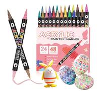 Rotuladores Acrilicos Permanentes, 48Colores/24Piezas 1-5mm Rotuladores de Pintura Acrílica Doble Punta con Fina y Pincel para Roca/Cristal/Cerámica/Plastico/Metal/Lienzo/Madera/Papel/huevos de Pascua