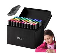 Rotuladores Artísticos | 60 Colores Marcadores De Alcohol Con Punta Doble Para Artistas | Punta Chisel y Fina para Bocetos, Dibujo y Suministros de Arte, Bolígrafo de Pintura Base Aceite para Papel, T