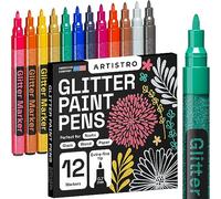Rotuladores con Purpurina para Pintar Piedras, Cerámica, Cristal, Madera, Tela, Scrapbooking, Manualidades, Tarjetas y Colorear. Set de 12 Rotuladores Brillantes Acrílica con Punta Extrafina de 0.7mm