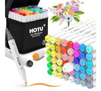 Rotuladores de alcohol doble punta - Set de 50 colores con punta de pincel y fina, para ilustración, caligrafía y colorear adultos/niños, incluye estuche y bloc anti-manchas