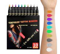 Rotuladores De Arte Corporal - Lápices Temporales 10 Colores Con Plantillas | Punta de Pincel Flexible | para Niños Adultos Mujeres Hombres Disfraces Cosplay Cumpleaños Carnavales y Fotos
