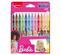 Maped Rotuladores de Colores Barbie - 12 Unidades - Amplia Gama Cromática, Borrado Fácil - Creatividad Ilimitada