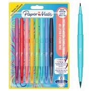 Rotuladores de fieltro Paper Mate Flair DUAL | Punta media (0,7 mm) y punta de pincel | Rotuladores de dos puntas | Colores surtidos | 8 unidades
