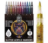 Rotuladores de pintura acrílica con purpurina, punta ultrafina de 0.7 mm, bolígrafos de pintura brillante para pintura de roca, piedra, vidrio cerámico, madera, cartulina, lienzo, manualidades, juego