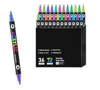 Rotuladores de pintura acrílica de doble punta de 72 colores con 36 puntas de pincel de doble color, para pintura de roca, lienzo, madera, vidrio, álbumes de recortes, puntas de pincel suave y