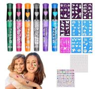 Rotuladores de pintura facial - 6 colores a base de agua para pintura facial y corporal, crayones de maquillaje con 9 plantillas, seguros para pieles sensibles, marcadores de pintura lavables para
