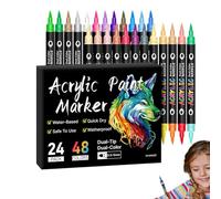 Rotuladores de pintura Graffiti - Rotuladores artísticos permanentes, bolígrafos de pintura acrílica impermeables y vibrantes | Juego de rotuladores artísticos de doble cabeza, materiales artesanales