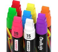 Rotuladores de tiza liquida- Jumbo de 15 mm - Punta 3 en 1 - Paquete de 8 rotuladores de tiza de colores neón para las ventanas - Los adoran empresas. Use en las pizarras, en los vidrios de bistrós