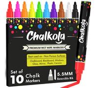 Rotuladores de tiza liquida - Paquete de 10 rotuladores de colores neón - Para uso en todo tipo de pizarras, encerados y tableros,en las ventanas y los vidrios de los bistrós - punta redonda de 6mm