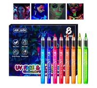 Rotuladores fluorescentes para pintar la cara, kit de pintura facial neón de 8 colores, rotulador líquido neón UV para el cuerpo, rotulador fluorescente luminoso para el cuerpo set de regalo
