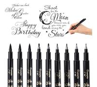 Rotuladores para caligrafía, 9 unidades, punta de pincel, para escritura, diario de principantes, firma, rotulación y diseño (4 tamaños), negro