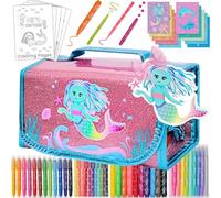 Rotuladores perfumados para niños - Regalos de sirena para niñas - El kit de colorear incluye rotuladores con olor, rotuladores de puntos, estuche de lápices de sirena brillante - Juguetes de sirena