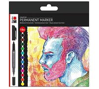 Marabu Rotuladores permanentes Graphix 12 Unidades, con Punta Doble de 1-2 mm y 0,5 mm, Colores Brillantes, Secado rápido, Tinta con Base de Alcohol, inodora y Resistente al Agua, carbón, talla única