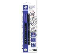 Rotuladores permanentes STAEDTLER Lumocolor 318 - Set de 2, negro y azul | Rotulador universal de 0,6 mm, resistente al borrado y al agua, DRY SAFE - permanente - N.º de art. 318 ASBK2D