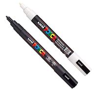 Rotuladores Posca para dibujar sobre metal, cristal y tela, set de negro + blanco (1 de cada), referencia PC-3M