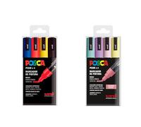 Rotuladores POSCA PC-5M Pack de 8 Colores - 4 Colores Básicos + 4 Colores Pastel - Punta Media - Tinta Acrílica Permanente para Papel, Madera, Tela, Vidrio, Piedra y Más