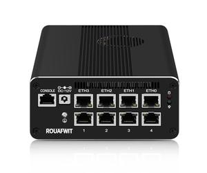 ROUAFWIT Micro Firewall Mini PC 13th Gen U300E, DDR5 32GB RAM 1TB SSD Router Appliance Computer, 8 x 2.5Gbe i226-V LAN, Console COM, Type-C, TF