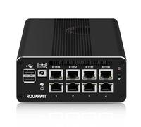 ROUAFWIT Micro Firewall Mini PC N100 12th Gen, DDR5 16GB RAM 128GB SSD Router Appliance Computer, 8 x i226-V 2.5Gbe LAN, TF/SIM Slot, Type-C, AES-NI