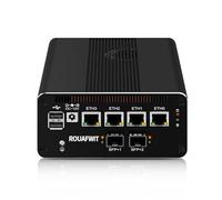ROUAFWIT Mini PC Dual 10Gbe N150(Upgard N100) Firewall Hardware, 2 x SFP+ 10Gbps, 4 x 2.5Gbe i226-V LAN with Filter Connector, DDR5 16G RAM 256G NVME SSD, AES-NI, SIM, TF, 3 Display