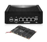 ROUAFWIT Mini PC Firewall N150 (Upgraded N100), Micro Computer OPNsense Appliance, DDR5 16G RAM 512G SSD, 4 x 2.5GbE i226V LAN Fanless Hardware, TF Slot, with 1v4 Nvme Adapter