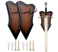 Roucerlin 2 piezas ajustable vertical Espadas con hardware, medieval retro de pared para espada, multifuncional madera maciza Soporte Colgar Pared para armas de arco daga, marrón